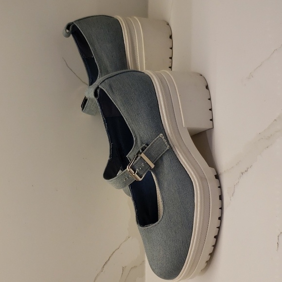 ASOS platform blue jean chuky maryjane shoes white sole Women's UK 7 (USA 9) - Picture 3 of 12